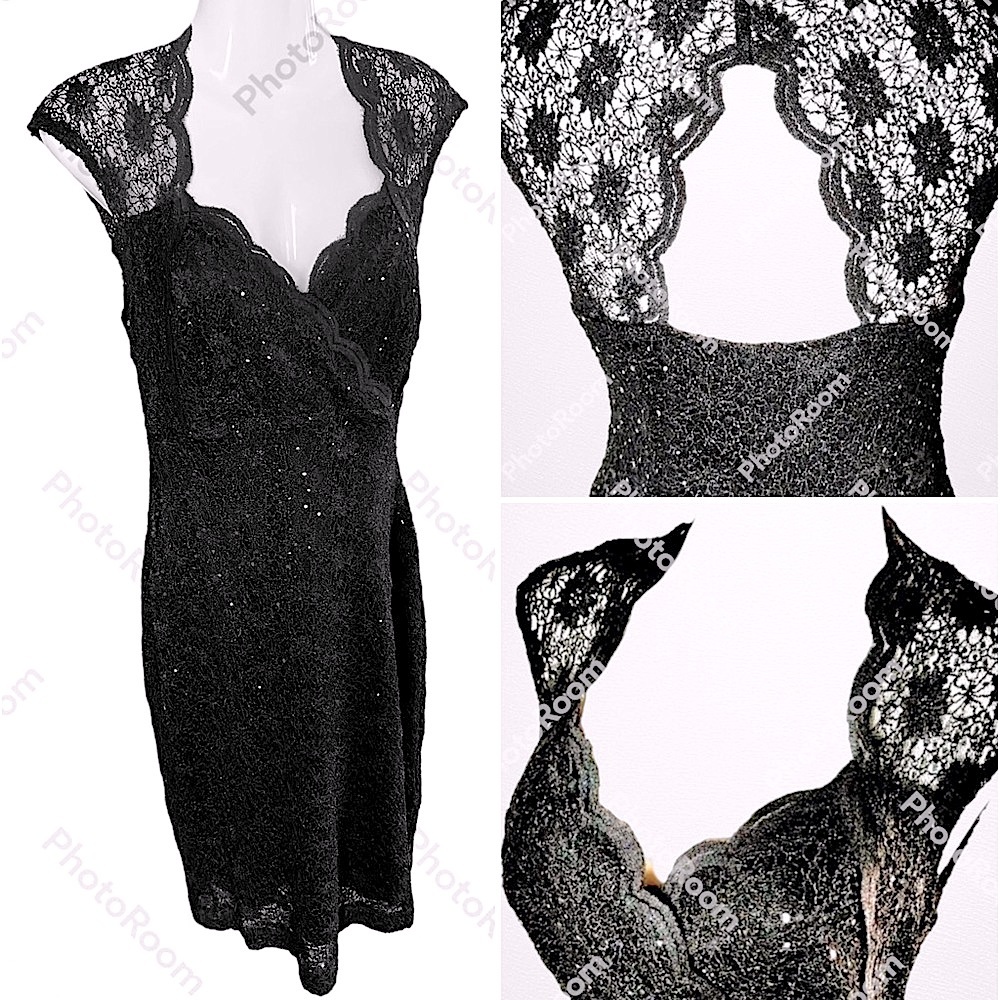 Like new!  Elegant, Sexy Black Lace Cutout Party Dress. Midi. Size 8/10 - Picture 4 of 12